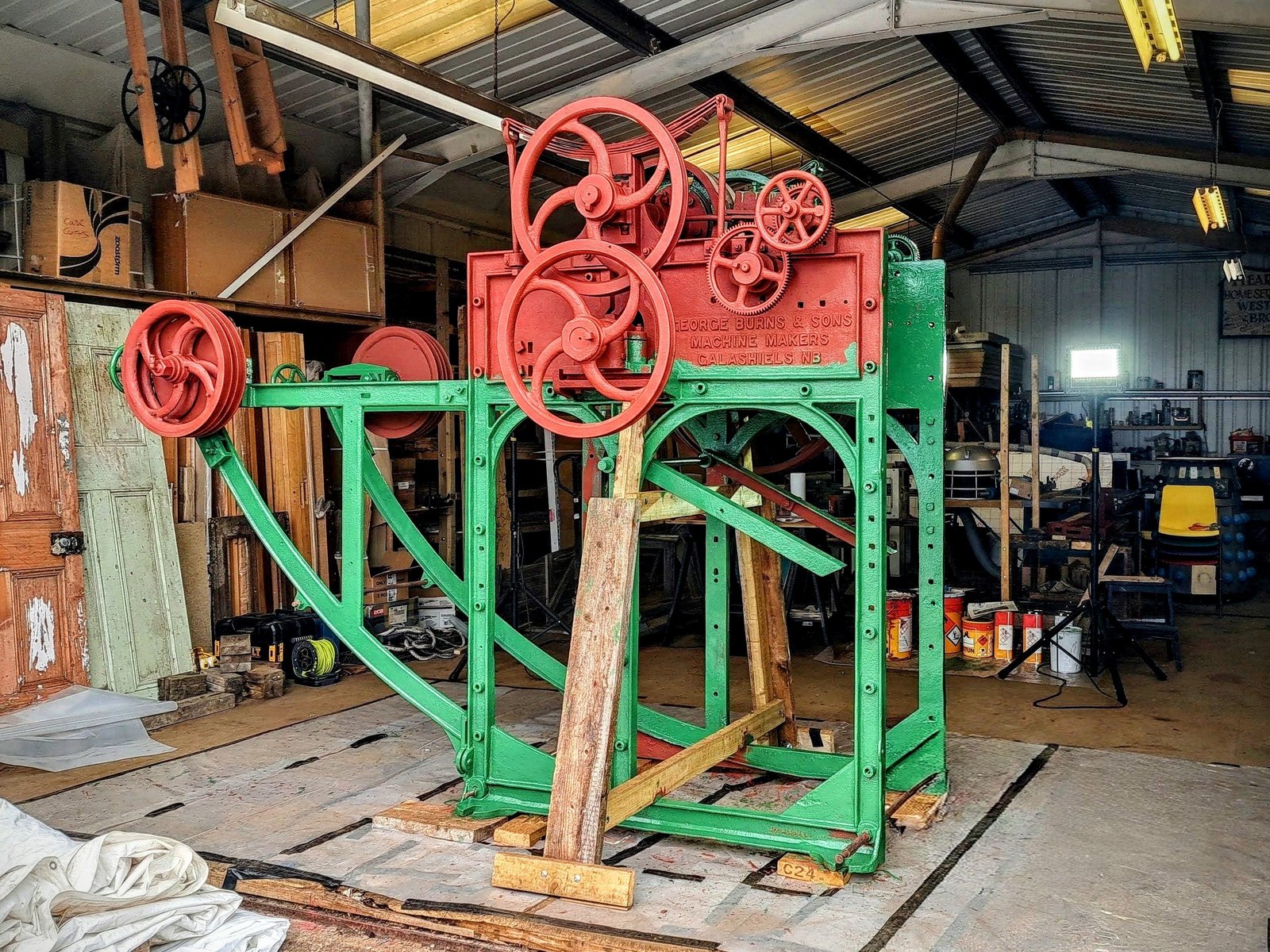 Industrial textile machine from the Hunters of Brora Woollen Mill being restored.